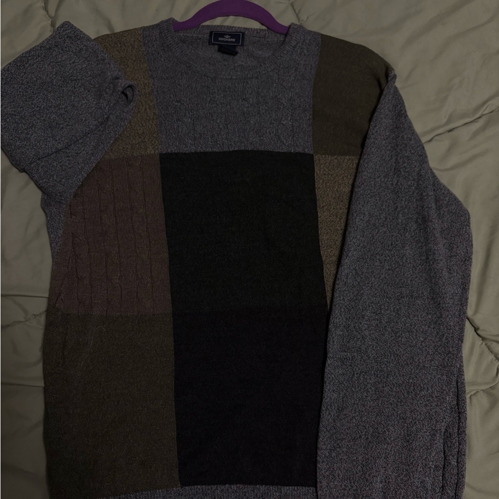 Dockers Men's Patchwork Crewneck Sweater - Gray, Black, Brown